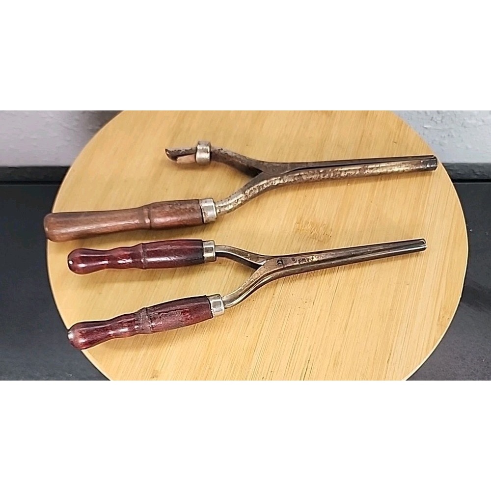Vintage 2 Curling Iron Metal With Red Handles